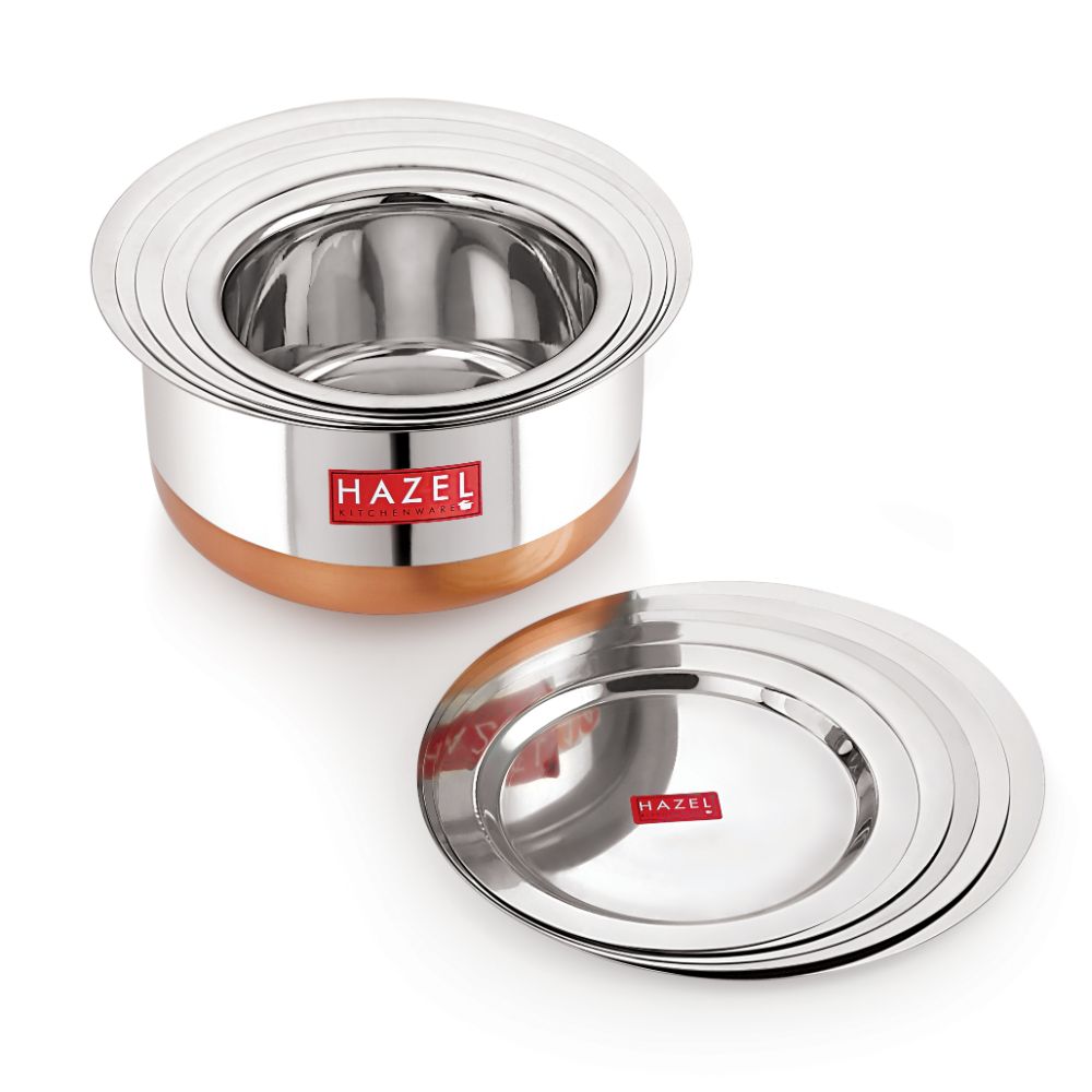 Copper Bottom Stainless Steel Tope Set with Lid - Set of 5 (1 L, 1.5 L, 1.9 L, 2.4 L and 3 L)