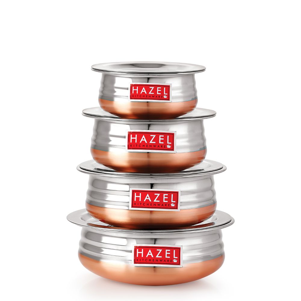 Copper Bottom Urli With Lid - Set of 4 (800ML, 1200ML, 1600ML, 2000ML)
