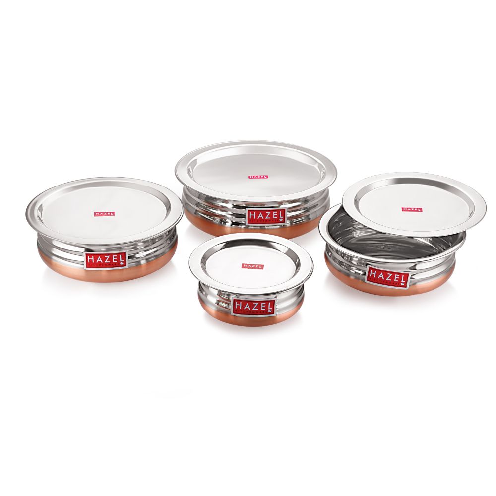 Copper Bottom Urli With Lid - Set of 4 (800ML, 1200ML, 1600ML, 2000ML)