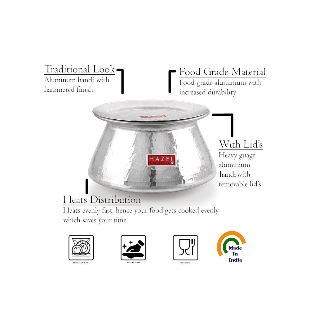 Aluminium Hammered Handi with Lid – 5 L, 23cm |