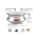 Handi with callouts for traditional hammered look, aluminium, removable lid, and plus icons.