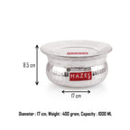 Handi with dimension callouts showing 8.5cm height, 17cm diameter, 400 gram weight, and 1000ML capacity.