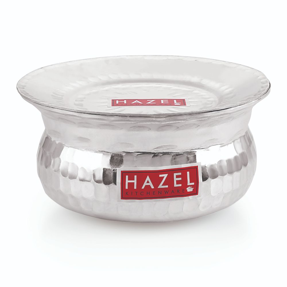 Handi shown without its lid, with the lid displayed separately as a scalloped plate below it, on a white background.