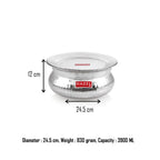 The handi annotated with 12 cm height, 24.5 cm diameter, 830 gram weight, and 3900 ML capacity.
