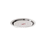 Perforated stainless steel lid with red HAZEL label, shown at a tilted angle on a white background.
