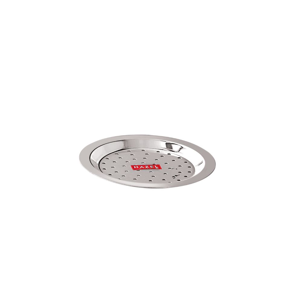 A single perforated steel lid viewed from above, on a white background.