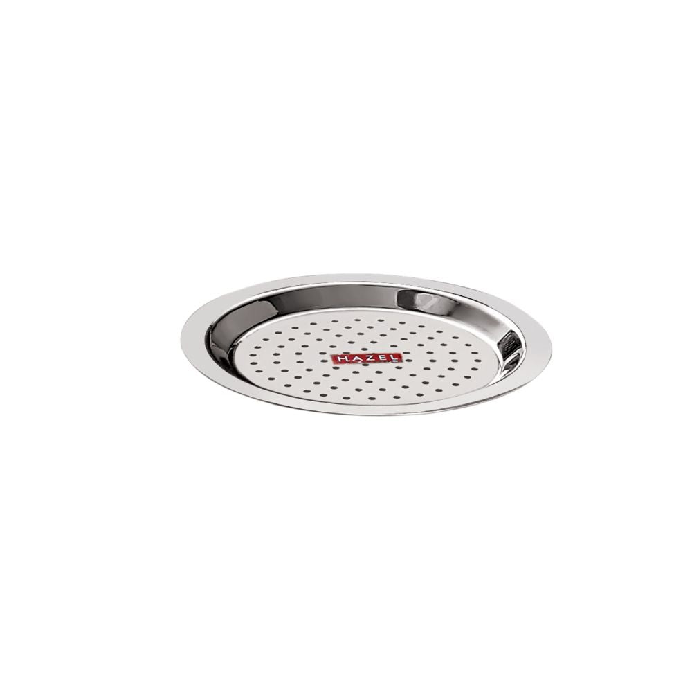 Single perforated stainless steel lid shown alone on a white background.