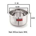 Stainless Steel Induction Bottom Tope – 13.5 cm, 1100 ML