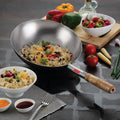 Stainless Steel Chinese Wok Kadhai, Wooden Handle, 30.5 cm, 3500 ML