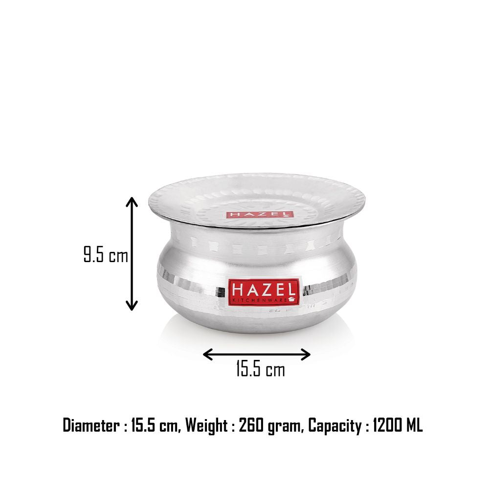 Dimension graphic showing the handi's 15.5 cm diameter, 9.5 cm height, 260 gram weight, and 1200 ml capacity.
