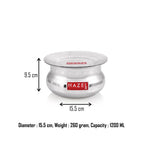 Dimension graphic showing the handi's 15.5 cm diameter, 9.5 cm height, 260 gram weight, and 1200 ml capacity.