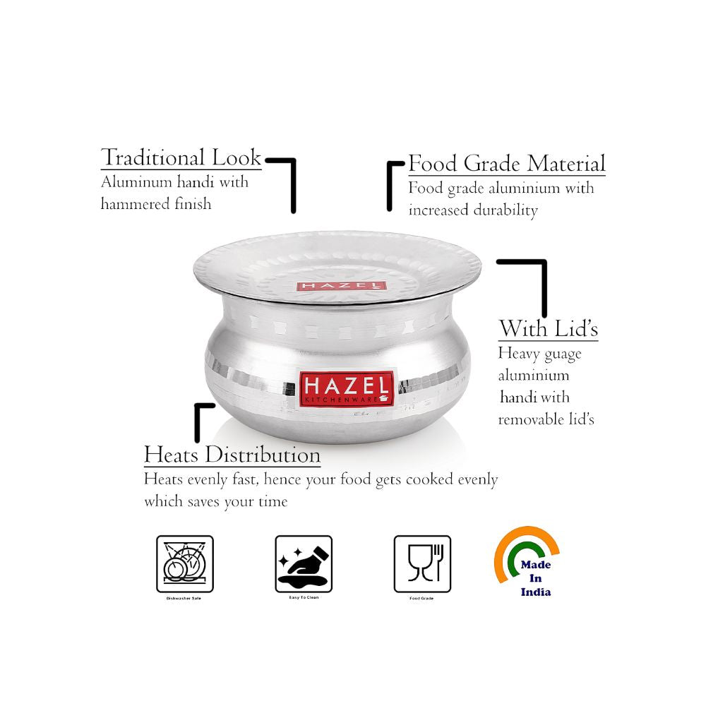 Aluminium Hammered Handi with Lid – 2 L, 18.5 cm