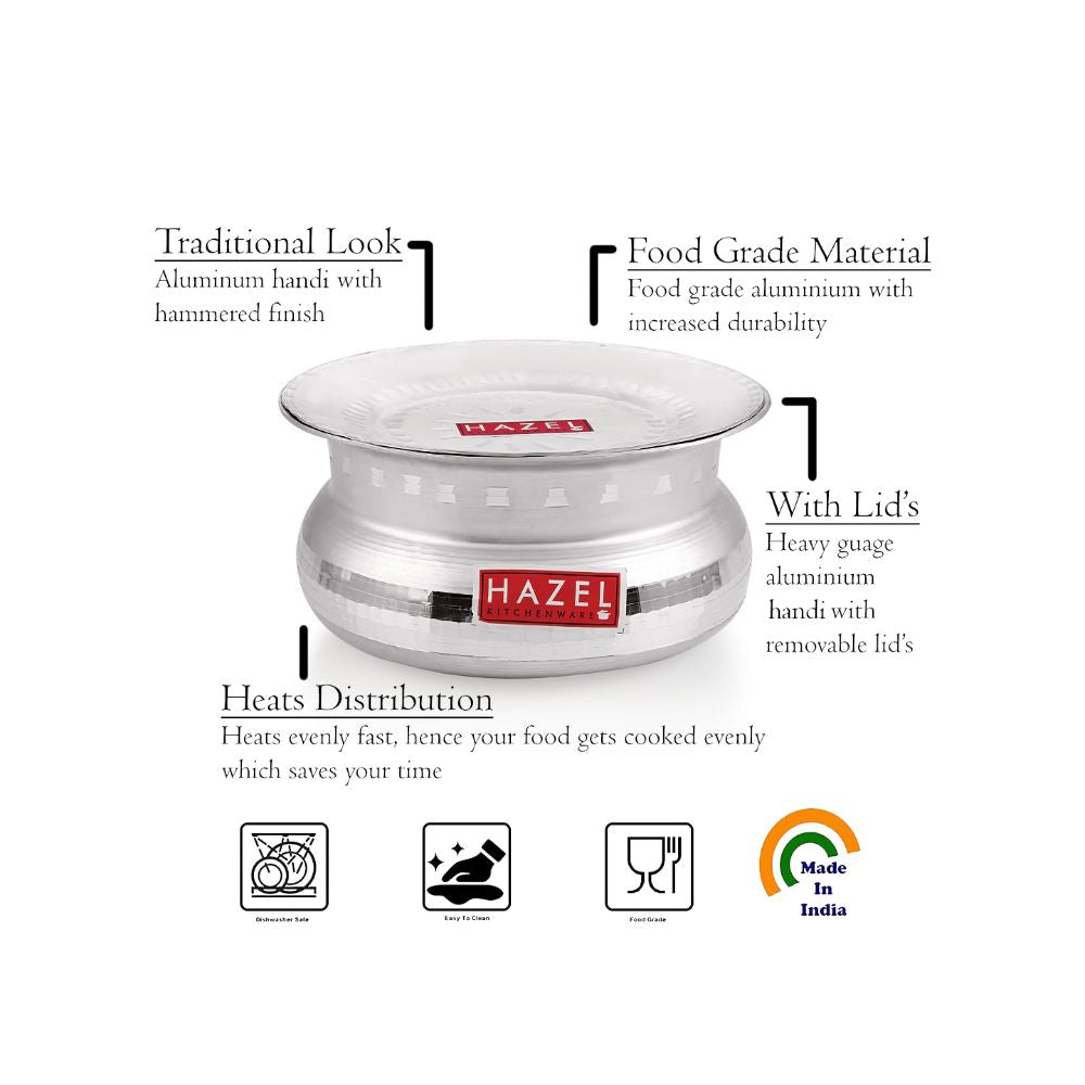 Aluminium Hammered  Dhari Patiya with Lid – 2.9 L, 21.5 cm