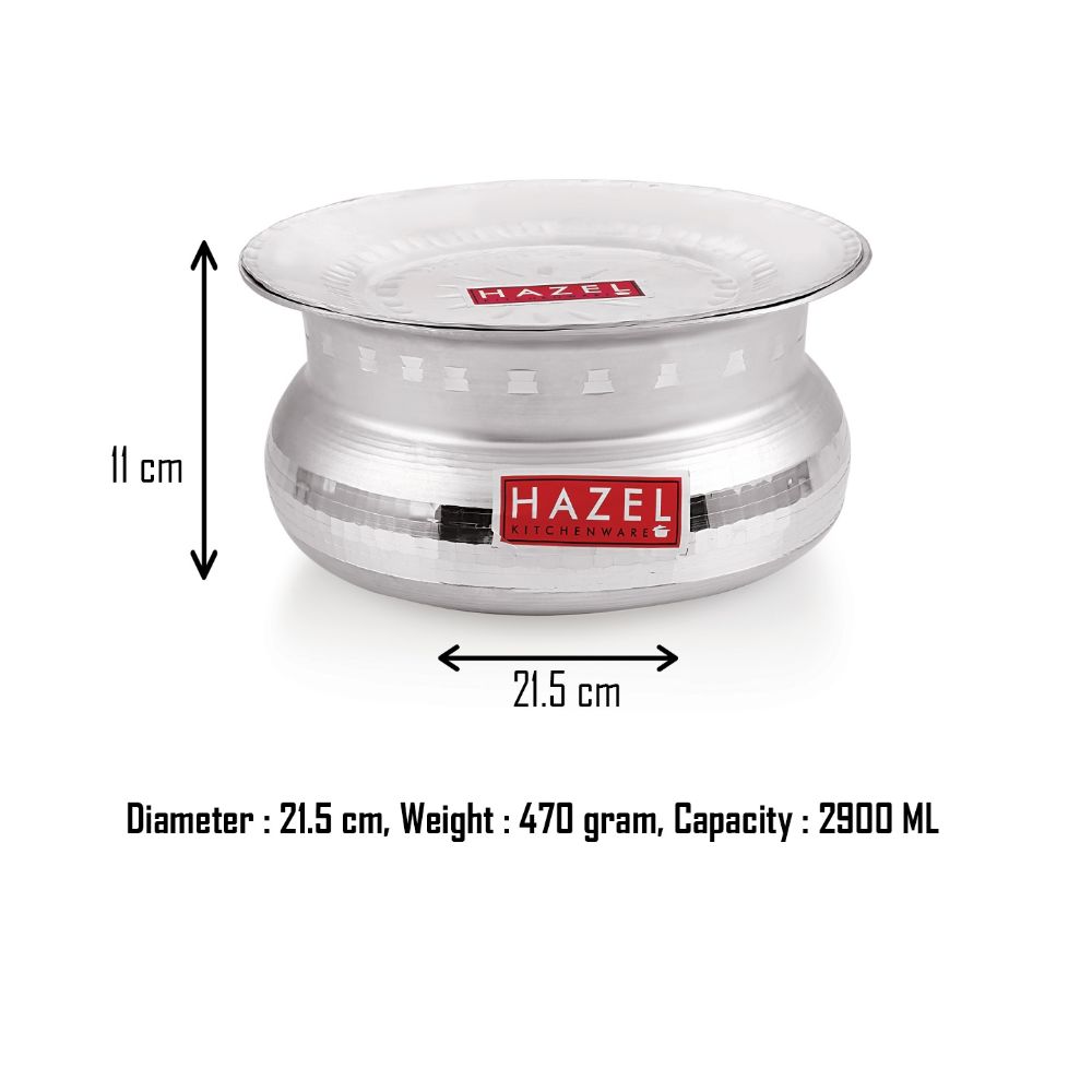 Aluminium Hammered  Dhari Patiya with Lid – 2.9 L, 21.5 cm