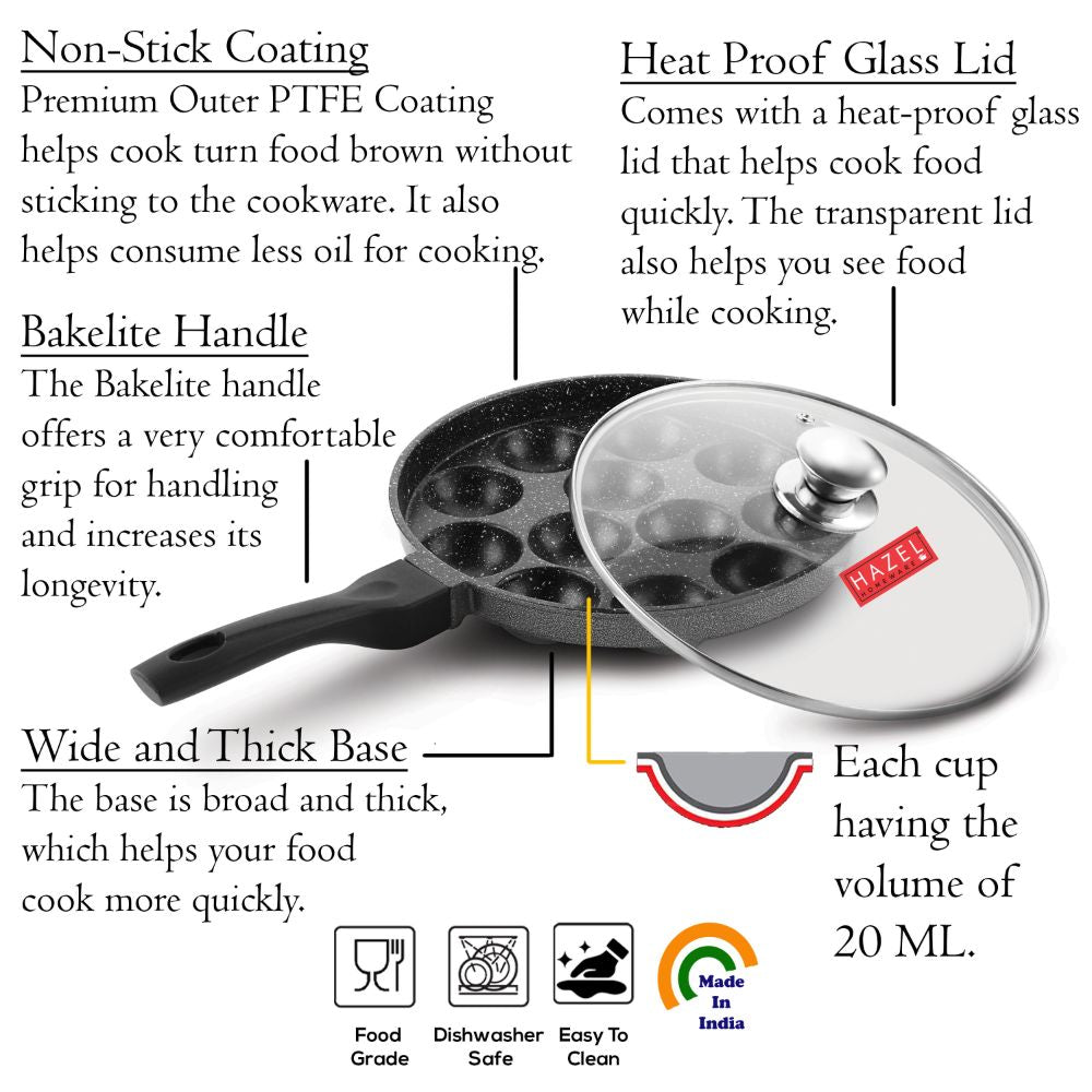 Non Stick Appe Maker with Glass Lid – 12 Cavity