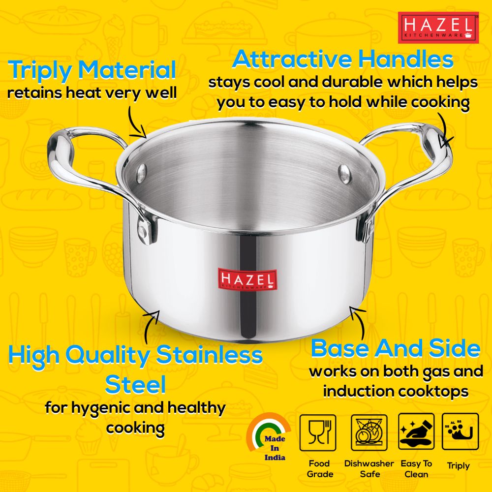 Triply Stainless Steel Casserole with Lid Induction Cook & Serve