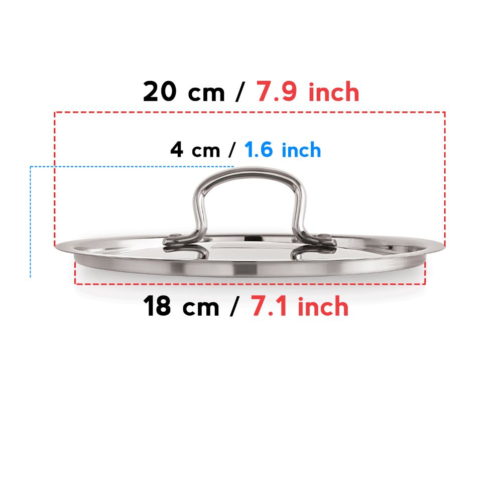 Stainless Steel Cookware Lid With Handle -  (Outer Diameter 20 cm, Inner Diameter 18 cm)