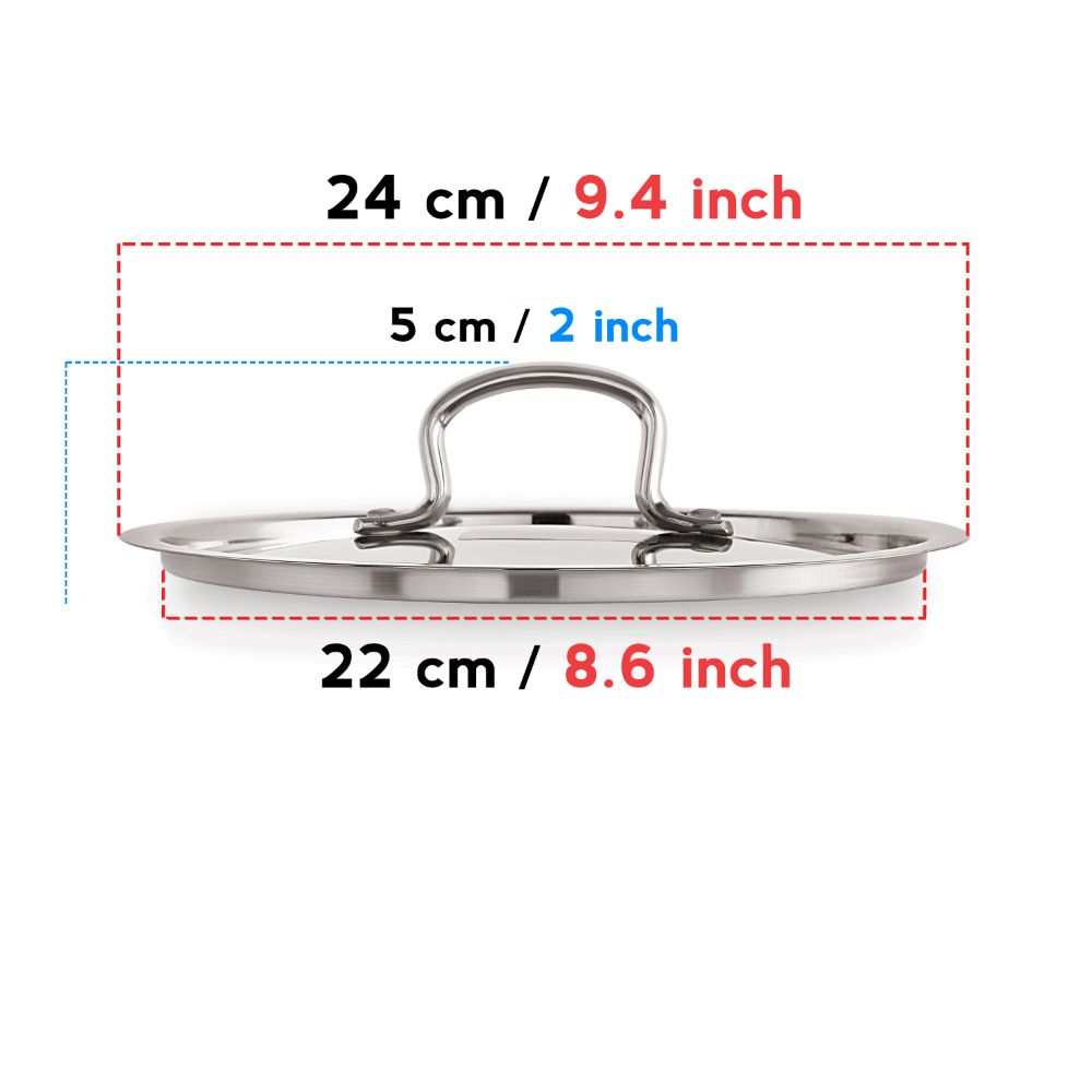 Stainless Steel Cookware Lid With Handle -  (Outer Diameter 24 cm, Inner Diameter 22 cm)