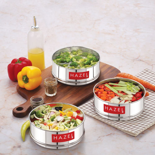 Stainless Steel Round Cooker Dabba Set of 3, 900ML