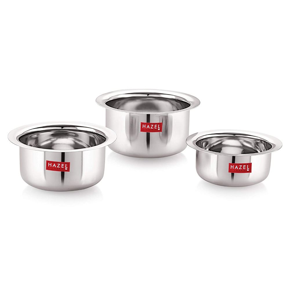 Stainless Steel Mini Patila Set of 3 – Round Bottom (300,500, 800 ML)