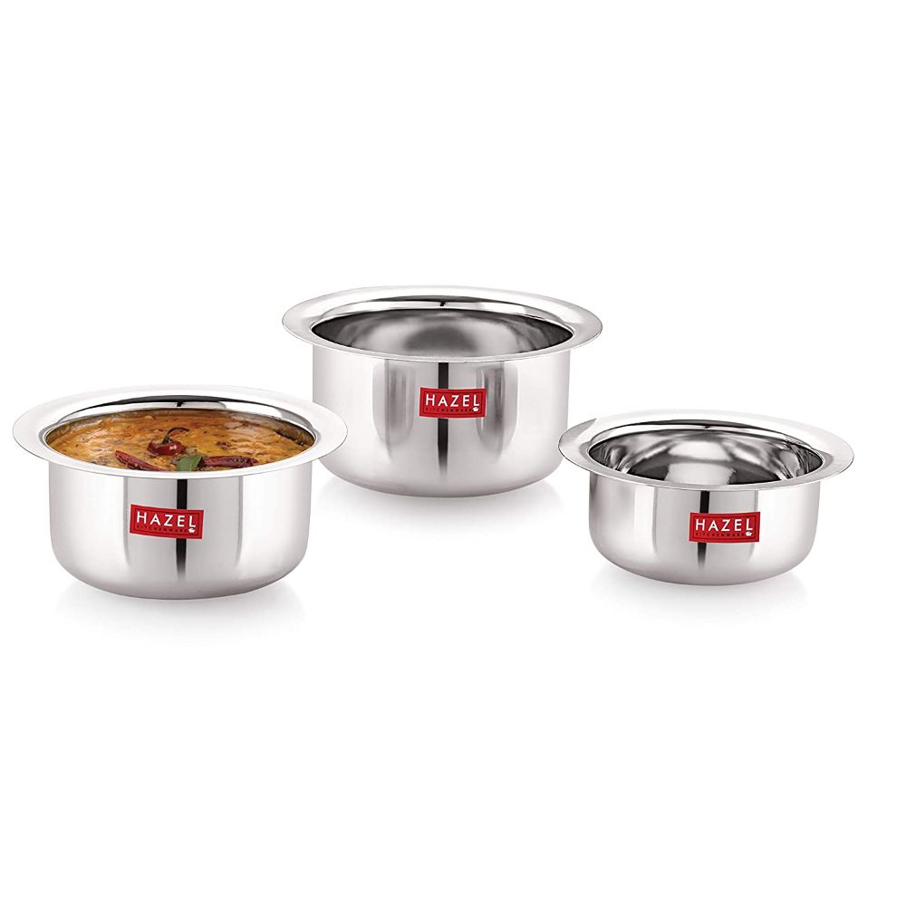 Stainless Steel Mini Patila Set of 3 – Round Bottom (300,500, 800 ML)