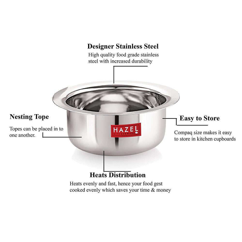 Stainless Steel Mini Patila Set of 3 – Round Bottom (300,500, 800 ML)