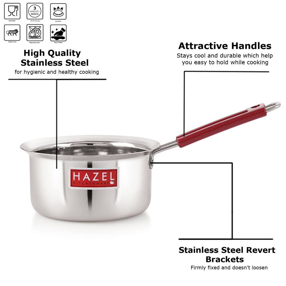 Stainless Steel Saucepan with Fixed Rubber Handle - 760ML