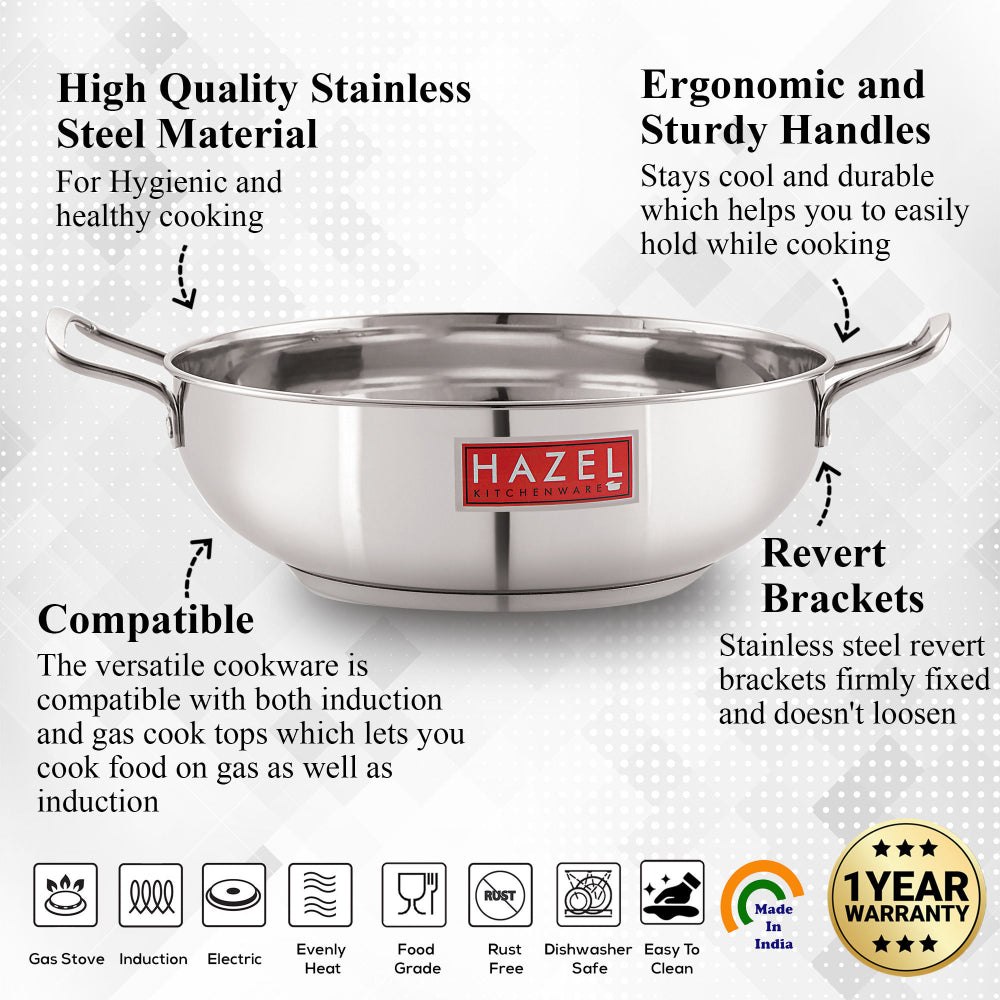 Stainless Steel Induction Bottom Kadai -  4L, 27cm