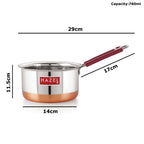 Copper Bottom Stainless Steel Milkpan with Fixed Rubber Handle  - 760ML
