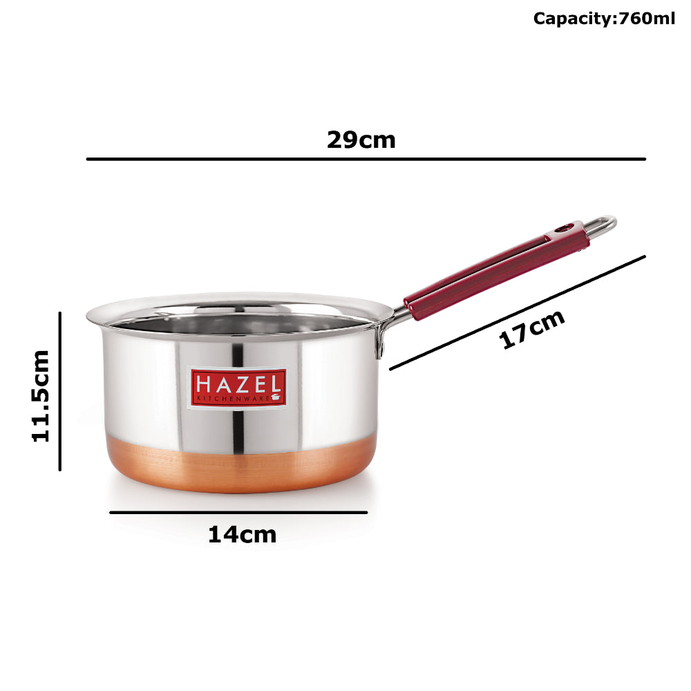 Copper Bottom Stainless Steel Milkpan with Fixed Rubber Handle  - 760ML