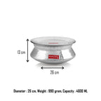 Degri pot with lid annotated with height (13 cm) and diameter (26 cm) measurements plus weight and capacity spec text.