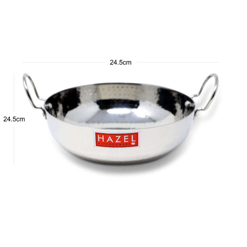 Stainless Steel Hammered Deep Kadai, 2250ML -24.5cm