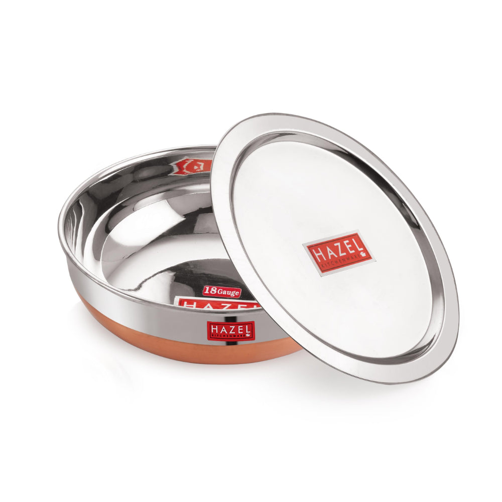 18 Gauge Stainless Steel Tasla Kadai With Lid | Copper Bottom, 1.5 L