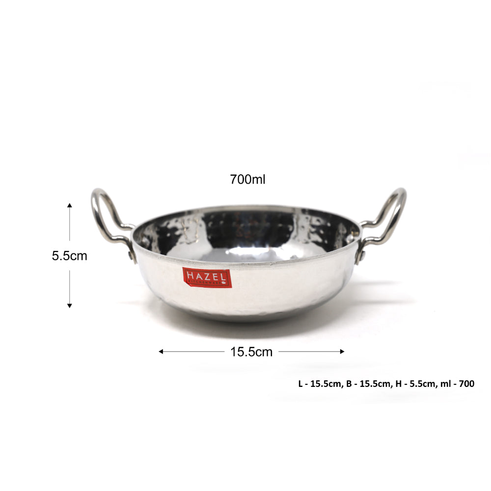 Stainless Steel Hammered Deep Kadai, 700ML -15.5cm