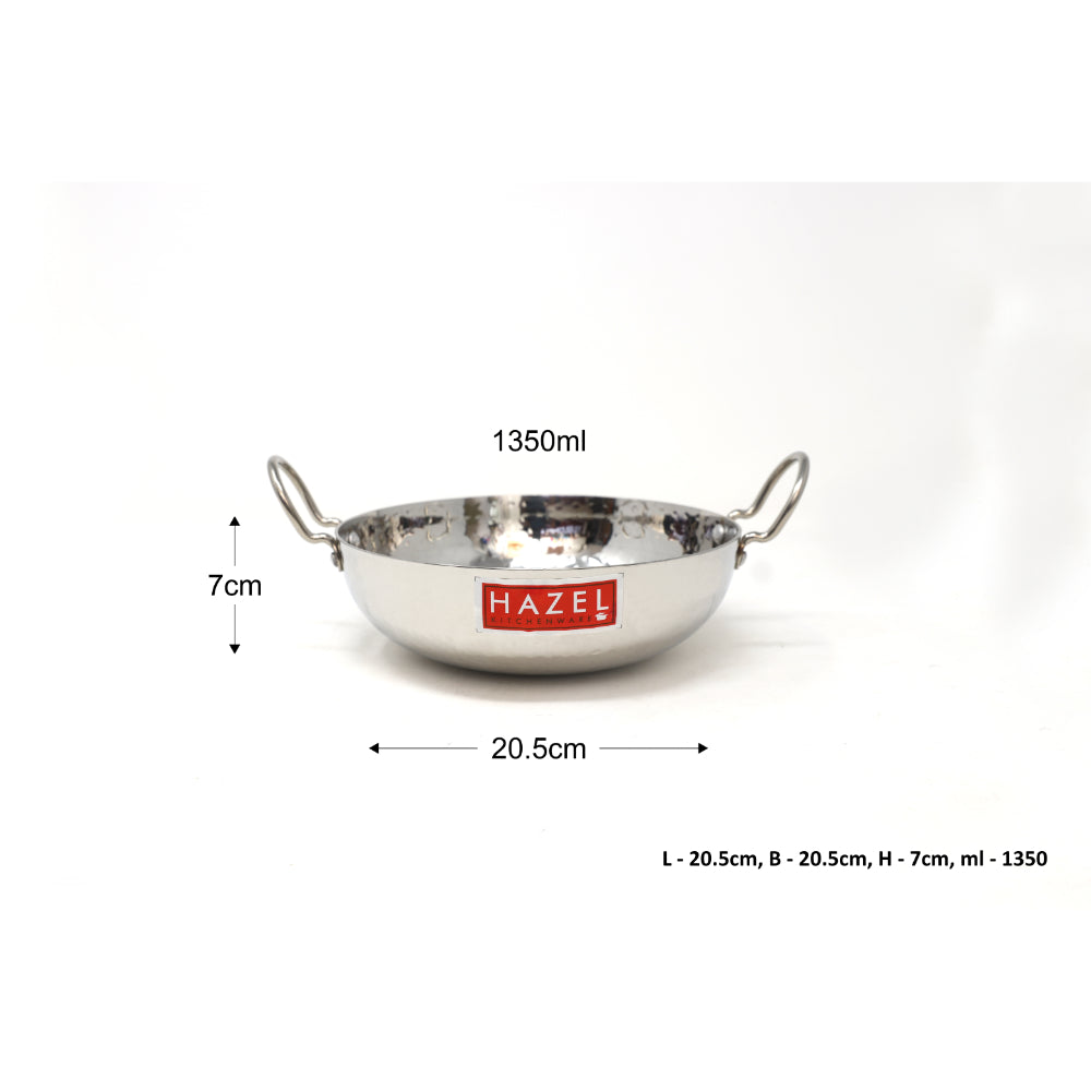 Stainless Steel Hammered Deep Kadai, 1350ML -20.5cm