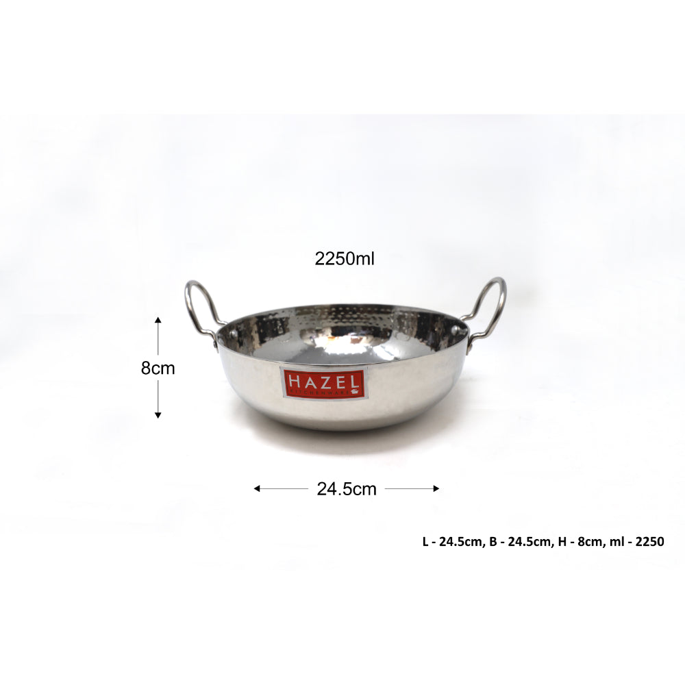 Stainless Steel Hammered Deep Kadai, 2250ML -24.5cm