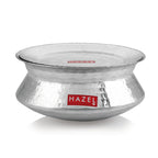 Hammered aluminium degri pot with lid on, shown fully assembled on a plain white background.