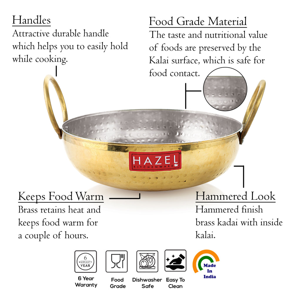 100% Brass Kadai with Handle  2650 ML, 24 cm