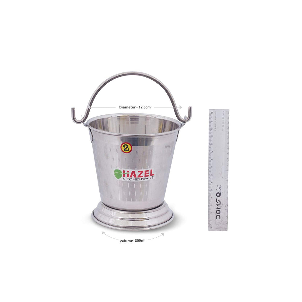 The bucket is shown beside a ruler with callouts for 12.5 cm diameter and 800 ml volume.