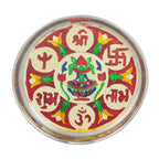 Steel Puja Thali - Shubh Labh Design, 17.5cm