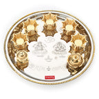 Stainless Steel Pooja Aarti Thali Set With 5pc Diya, 28 cm