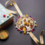 Stainless Steel Pooja Aarti Thali Set With 5pc Diya, 28 cm