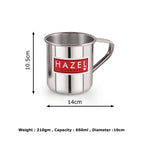 Mug annotated with 10.5cm height and 14cm width, plus weight, capacity, and diameter text.