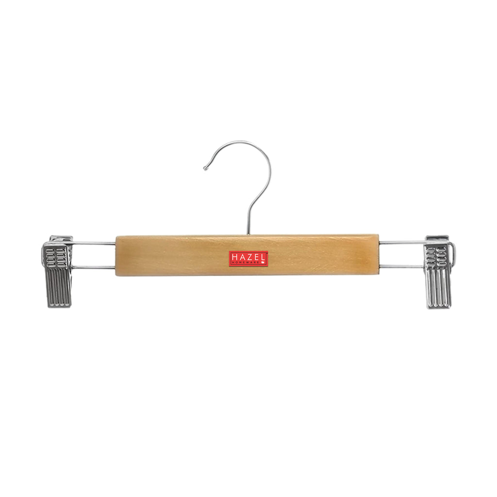 Wooden Hanger For Clothes with Steel Clips - 13 Inch