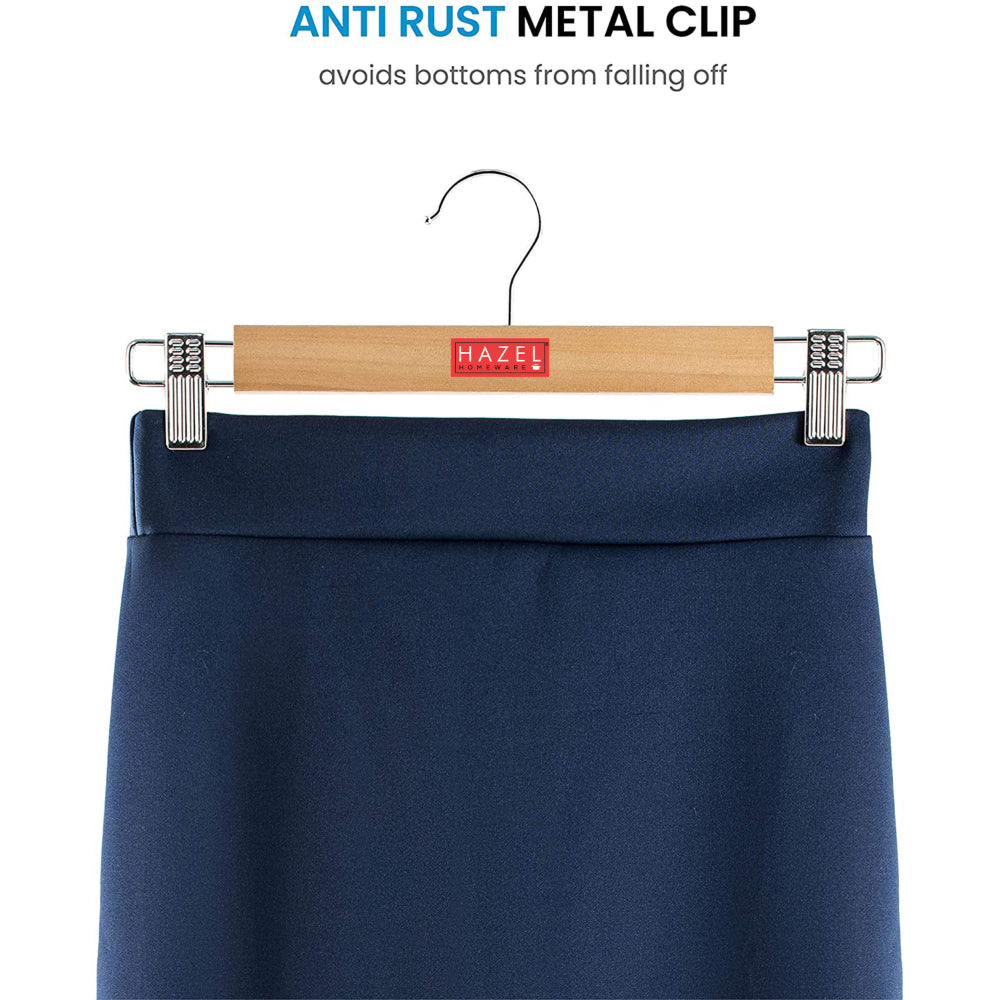 Wooden Hanger For Clothes with Steel Clips - 13 Inch