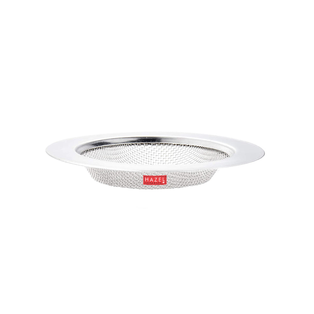 Stainless steel sink strainer shown from a top-down angle on a plain white background.