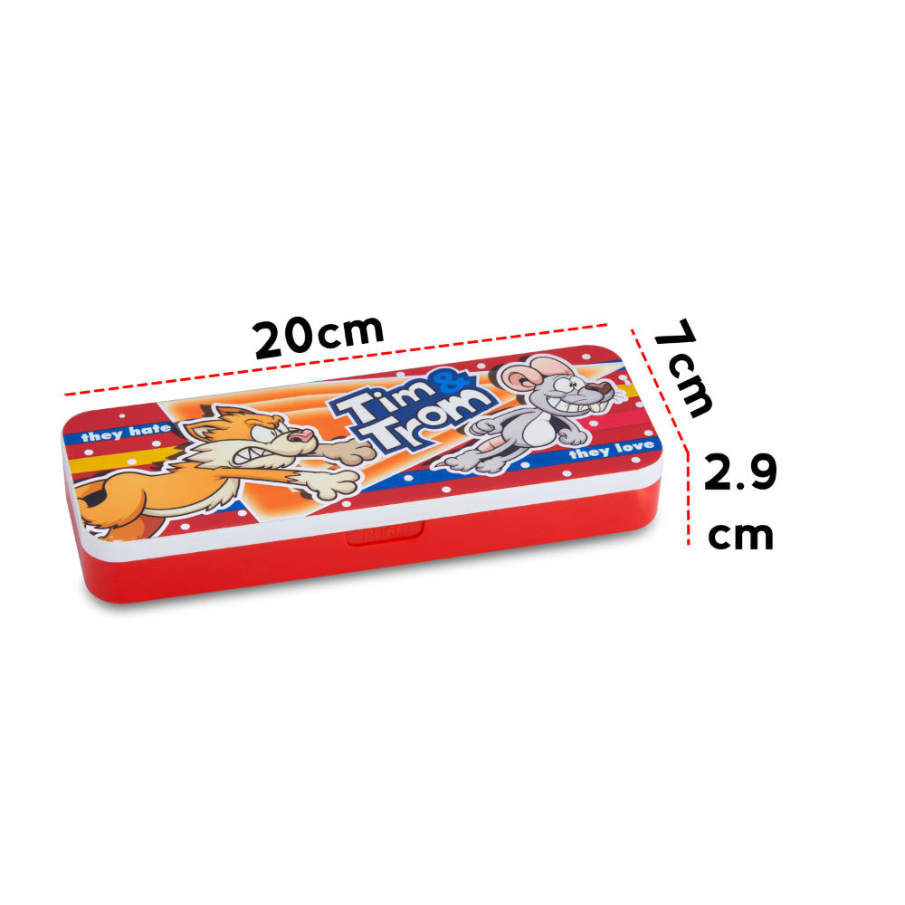 The pencil case annotated with dimensions 20 cm length, 7 cm width, and 2.9 cm height.