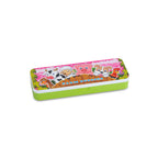 Closed green pencil case with farm-animal print shown at the same angle on plain white background.
