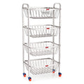 Stainless Steel 4-Layer Fruit & Vegetable Basket Trolley with Wheels, 14 x 32.8 Inches