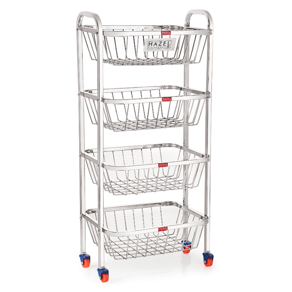 Stainless Steel 4-Layer Fruit & Vegetable Basket Trolley with Wheels, 14 x 32.8 Inches